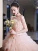 Charming Blushing Pink Cascading Ruffles Wedding Dresses 2023 Ball Gown Spaghetti Straps Tassel Sleeveless Backless Bow Sash Chapel Train Wedding