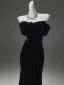 Haut de Gamme Noire Velours Robe De Soirée 2025 Trompette / Sirène Bustier Sans Manches Dos Nu Train De Balayage Soirée Robe De Ceremonie