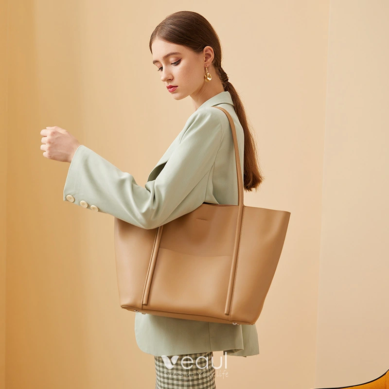 Fashion Women Khaki Bags Casual Leather Tote Bag Women s Bags Solid Color Holiday Handbag 2023