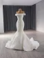 High End Weiß Perlenstickerei Pailletten Brautkleider / Hochzeitskleider 2024 Meerjungfrau Off Shoulder Ärmellos Rückenfreies Sweep / Pinsel Zug Hochzeit
