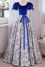 Élégant Bleu Roi Floral Robe De Bal 2023 Robe Boule Encolure Carrée Gonflée Manches Courtes Noeud Ceinture Dos Nu Longue Promo Robe De Ceremonie