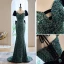 Scintillantes Vert Foncé Perlage Paillettes Robe De Soirée 2023 Trompette / Sirène Encolure Carrée Manches Courtes Dos Nu Noeud Longue Soirée Robe De Ceremonie
