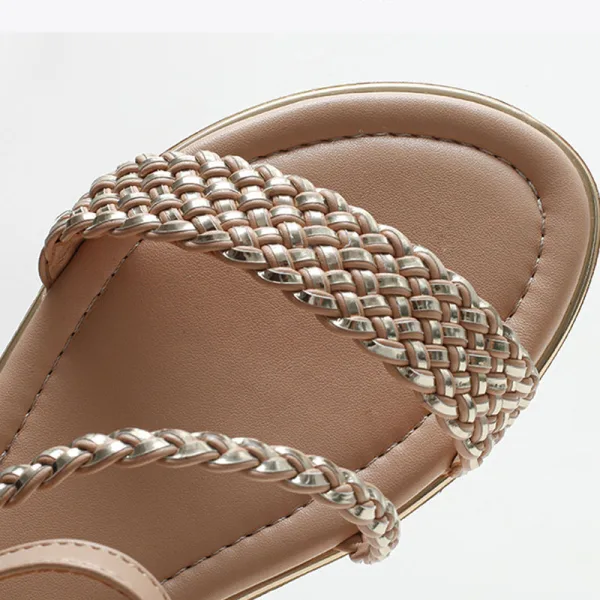 Bruin Comfortabel Strand Vlecht Platte Sandalen Dames 2022 Peep Toe Sandalen