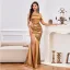 Sexy Beige Gespaltete Front Abendkleider 2022 Meerjungfrau Off Shoulder Ärmellos Sweep / Pinsel Zug Abend Festliche Kleider