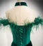 Elegant Dark Green Rhinestone Velvet Prom Dresses 2024 Trumpet / Mermaid Off-The-Shoulder Tassel Sleeveless Backless Sweep Train Prom Formal Dresses