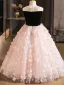 Chic / Beautiful Blushing Pink Appliques Birthday Flower Girl Dresses 2025 Ball Gown Scoop Neck Sleeveless Floor-Length / Long Tulle