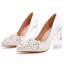 Chic / Beautiful White Pearl Rhinestone Wedding Shoes 2023 Satin 9 cm Crystal Thick Heels Pointed Toe Wedding Pumps High Heels
