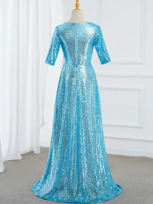 Vintage / Originale Bleu Roi Paillettes Robe De Bal 2025 Trompette / Sirène V-Cou Manches Courtes Longue Promo Robe De Ceremonie