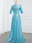 Vintage / Originale Bleu Roi Paillettes Robe De Bal 2025 Trompette / Sirène V-Cou Manches Courtes Longue Promo Robe De Ceremonie