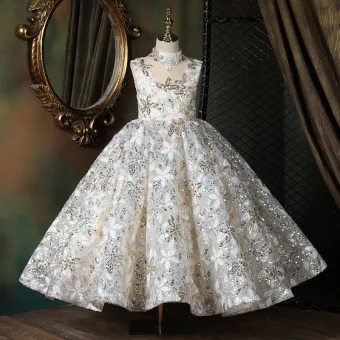 Sexy White Beading Sequins Short Birthday Flower Girl Dresses 2024 Ball Gown High Neck Sleeveless Backless