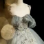 Elegant Grey Beading Sequins Prom Dresses 2022 Ball Gown Scoop Neck Short Sleeve Backless Floor-Length / Long Prom Formal Dresses