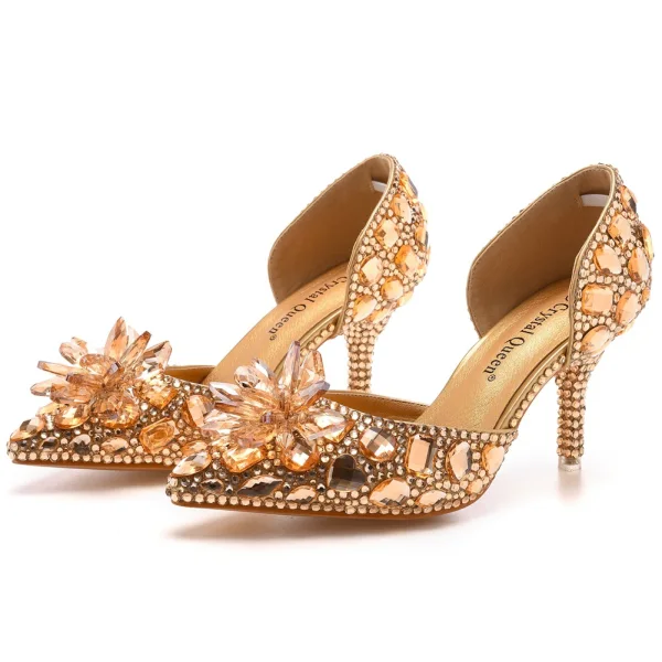 Cendrillon Argenté Cristal Chaussure De Mariée 2023 7 cm Mariage Talons Aiguilles À Bout Pointu Chaussure De Mariée Talons Hauts