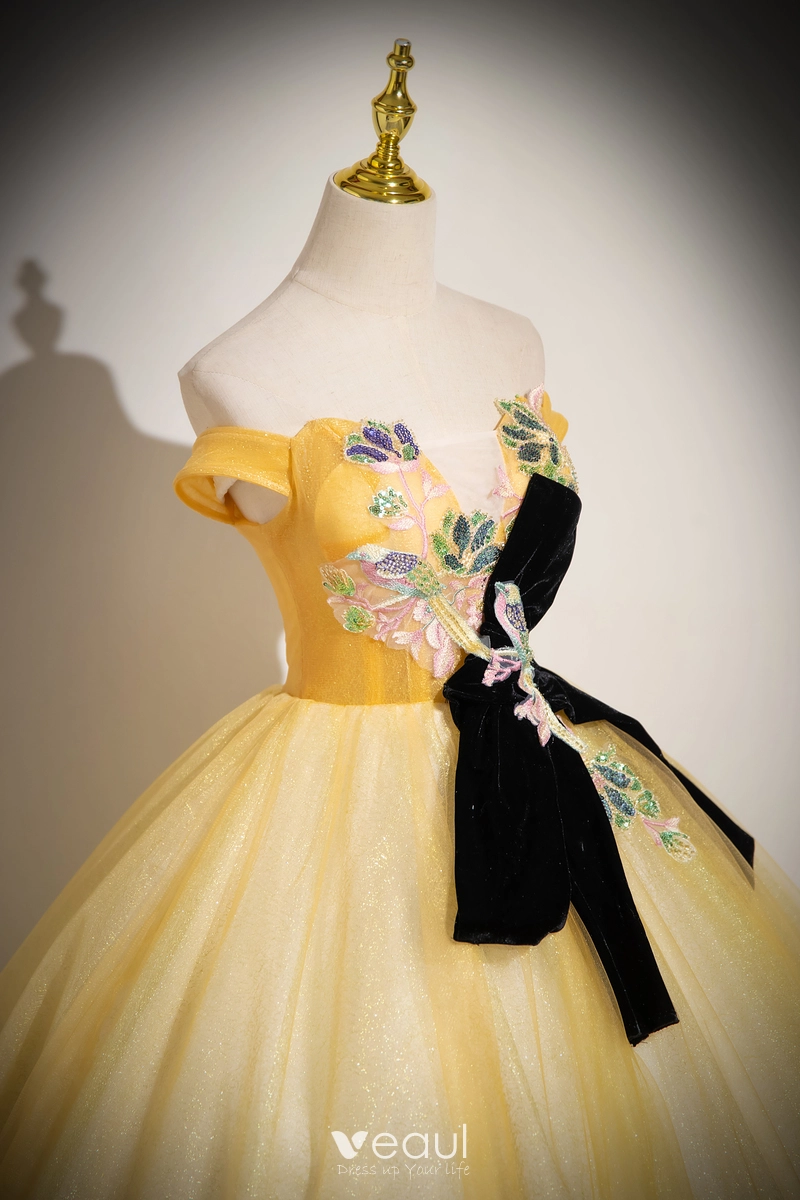 open lace back dress Yellow Emma Watson Tiered Embroidery Prom Celebrity Formal Dress Beaut –  Hoprom