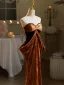 Sexy Brown Sequins Velvet Evening Dresses 2024 Trumpet / Mermaid Strapless Bow Sleeveless Backless Floor-Length / Long Evening Party Formal Dresses