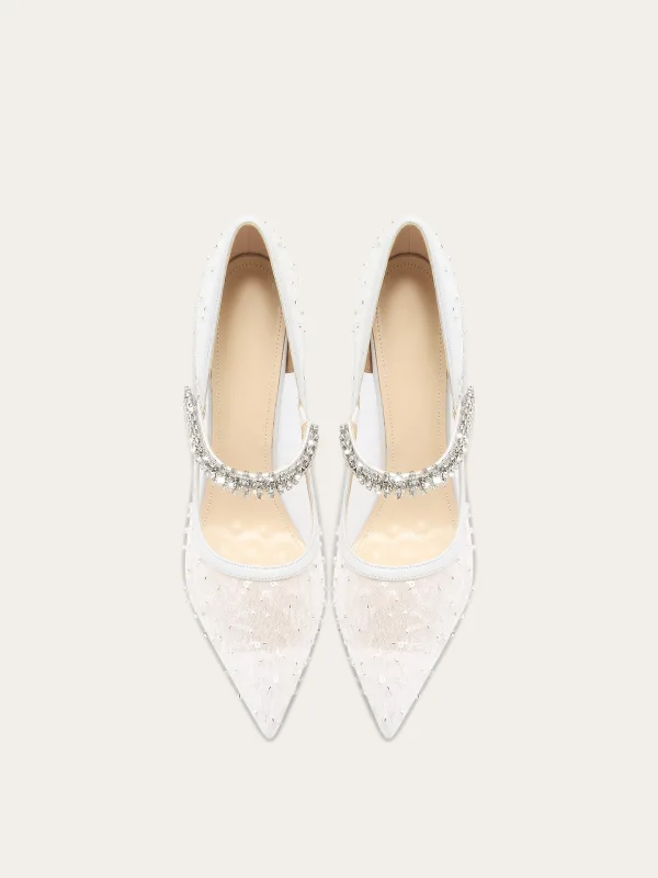 Elegante Weiß Strass Pailletten Brautschuhe 2025 10 cm Stilettos Spitzschuh Hochzeit Hochhackige