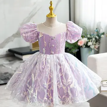 Chic Beautiful Lavender Pearl Sequins Birthday Flower Girl Dresses 2022 Ball Gown Scoop Neck Puffy Short Sleeve Bow Short Flower Girl Dresses