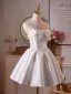 Sexy White Lace Flower Satin Short Party Dresses 2025 A-Line / Princess Strapless Sleeveless Backless Cocktail Party Evening Party Formal Dresses