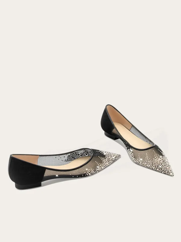 Uroczy Czarne Bal Skórzany Rhinestone Płaskie Szpiczaste Buty Damskie 2025