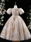 Chic / Beautiful Khaki Glitter Printing Pearl Rhinestone Birthday Flower Girl Dresses 2024 Ball Gown Scoop Neck Puffy Short Sleeve Floor-Length / Long