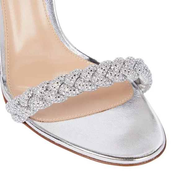 Sexy Silver Evening Party Womens Sandals 2022 Ankle Strap Rhinestone 11 cm Stiletto Heels Open / Peep Toe Sandals High Heels