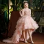 Lovely Blushing Pink Cascading Ruffles Birthday Flower Girl Dresses 2022 Ball Gown High Neck Beading Sequins Short Sleeve Court Train Flower Girl Dresses
