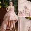 Lovely Blushing Pink Cascading Ruffles Birthday Flower Girl Dresses 2022 Ball Gown High Neck Beading Sequins Short Sleeve Court Train Flower Girl Dresses