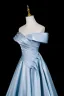 Elegante Himmelblau Satin Ballkleider 2026 A Linie Off Shoulder Ärmellos Rückenfreies Lange Ball Festliche Kleider