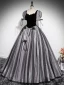Elegant Black Appliques Glitter Prom Dresses 2024 Ball Gown Square Neckline Short Sleeve Backless Floor-Length / Long Prom Formal Dresses