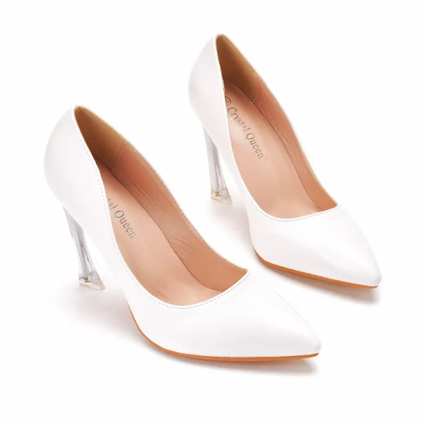 Chic / Beautiful White Crystal Prom Pumps 2022 9 cm Stiletto Heels Pointed Toe Pumps High Heels