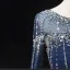 High-end Vintage / Retro Navy Blue Handmade  Beading Rhinestone Sequins Prom Dresses 2024 Ball Gown Scoop Neck Sleeveless Backless Floor-Length / Long Formal Dresses