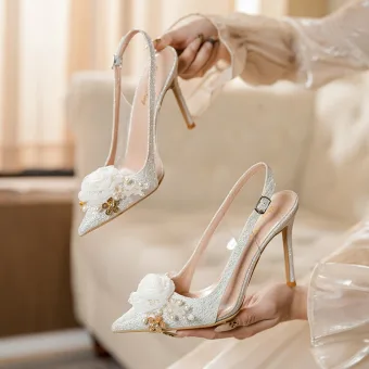 Charming White Pearl Sequins Appliques Wedding Shoes 2026 10 Cm Stiletto Heels Pointed Toe Wedding Pumps High Heels