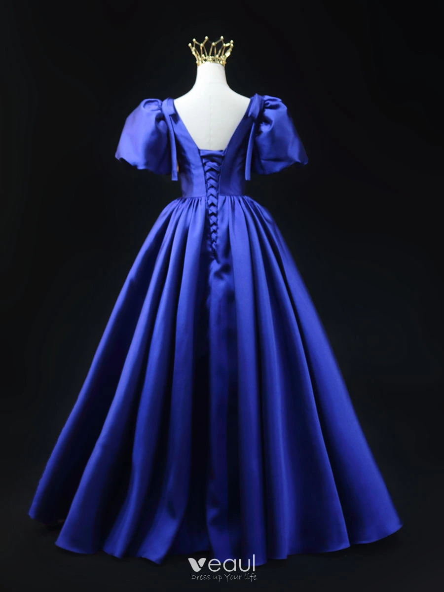 royal blue prom dresses puffy Royal Blue Satin Pleat Sweetheart Sheath With Puffy Train Prom Dresses,  CP0641 main image 1