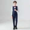 Fashion Navy Blue Tie Bow Long Sleeve Boys Wedding Suits 2022 Coat Pants Shirt