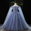 Elegant Sky Blue Beading Pearl Sequins Birthday Flower Girl Dresses 2022 Ball Gown Spaghetti Straps Long Sleeve Floor-Length / Long Flower Girl Dresses