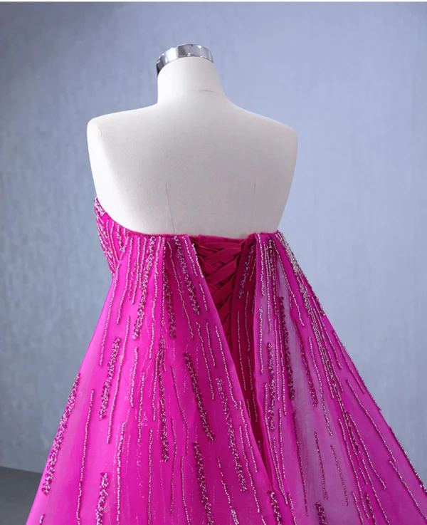 High-end Fuchsia Handmade  Beading Prom Dresses 2024 Trumpet / Mermaid Strapless Sleeveless Backless Court Train Prom Formal Dresses