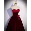 Elegant Burgundy Suede Prom Dresses 2022 A-Line / Princess Strapless Sleeveless Backless Bow Floor-Length / Long Formal Dresses