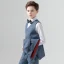 Moderne / Mode Océan Bleu Manches Longues Costume Garçon Mariage 2023 Manteau Pantalon Chemise Cravate Gilet Mariage
