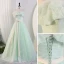 Chic / Beautiful Sage Green Pearl Appliques Prom Dresses 2023 Ball Gown Strapless Sleeveless Backless Bow Sash Floor-Length / Long Prom Formal Dresses