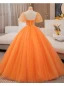 Elegant Orange Beading Sequins Prom Dresses 2024 Ball Gown High Neck Short Sleeve Backless Floor-Length / Long Prom Formal Dresses