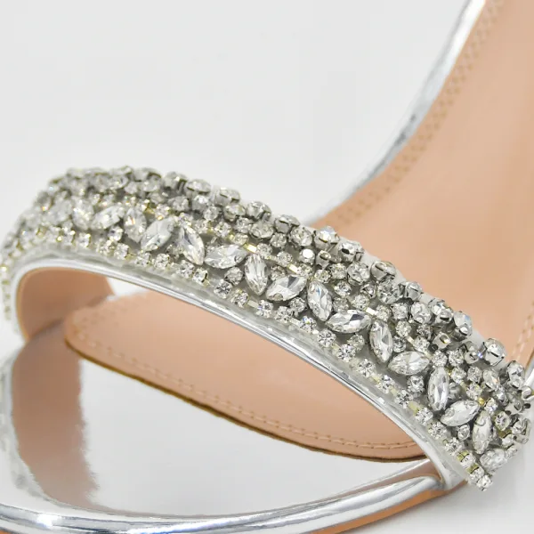 Seksowne Błyszczące Srebrny Rhinestone Cekiny Buty Ślubne 2023 8 cm Grubym Obcasie Z Paskiem Peep Toe Ślub Sandały Wysokie Obcasy
