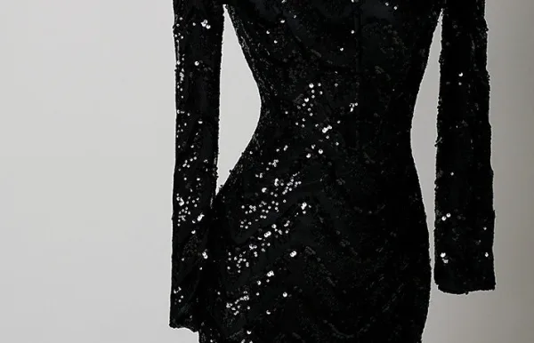 Sparkly Black Sequins Rhinestone Evening Dresses 2026 Trumpet / Mermaid Scoop Neck Long Sleeve Floor-Length / Long Formal Dresses