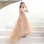 Charming Champagne Beading Sequins Prom Flower Girl Dresses 2022 A-Line / Princess V-Neck 1/2 Sleeves Backless Sweep Train Flower Girl Dresses