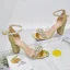 Sexy Doré Faux Diamant Paillettes Chaussure De Mariée 2023 8 cm Talons Épais Bride Cheville Peep Toes / Bout Ouvert Mariage Sandales Talons Hauts