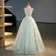 Elegant Sage Green Appliques Prom Dresses 2023 Ball Gown Strapless Sleeveless Backless Floor-Length / Long Prom Formal Dresses
