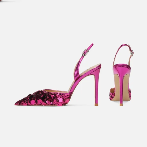 Sexy Purple Evening Party Sequins Womens Sandals 2024 10 cm Stiletto Heels Pointed Toe Sandals High Heels