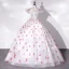 Chic / Beautiful White Prom Dresses 2022 Ball Gown Off-The-Shoulder Butterfly Appliques Sequins Lace Flower Short Sleeve Backless Floor-Length / Long Formal Dresses