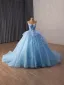 Blumenfee Himmelblau Applikationen Perle Ballkleider 2026 Ballkleid Bandeau Ärmellos Rückenfreies Kapelle-Schleppe Festliche Kleider