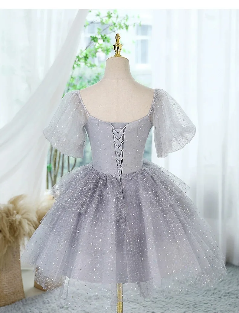 Jolie Robe Maxi Forme Boule, Drapé Poitrine, Gris/noir, Taille 46-48 (occasion)