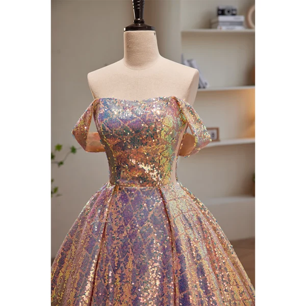 Glitzernden Sexy Rose Gold Pailletten Ballkleider 2023 Ballkleid Bandeau Ärmellos Rückenfreies Sweep / Pinsel Zug Ball Festliche Kleider