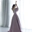 Elegant Lavender Glitter Pearl Sequins Prom Dresses 2022 A-Line / Princess V-Neck Puffy Short Sleeve Backless Floor-Length / Long Formal Dresses